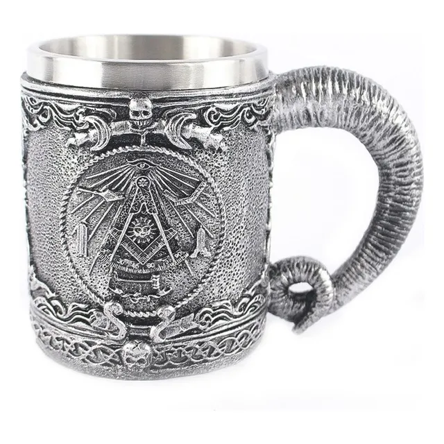 Caneca Medieval Maçônica Cavaleiro Aço Inox Retro