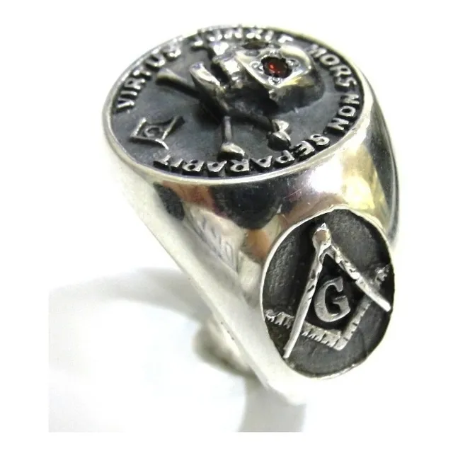 Anel Maçonaria Virtus Junxit Mors Non Separabit Prata 950 Prateado