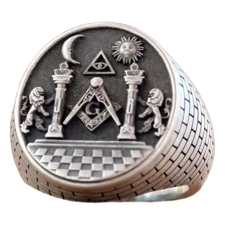 Anel De Prata 925 Maçon Maçonaria Pilares Olho Pilares