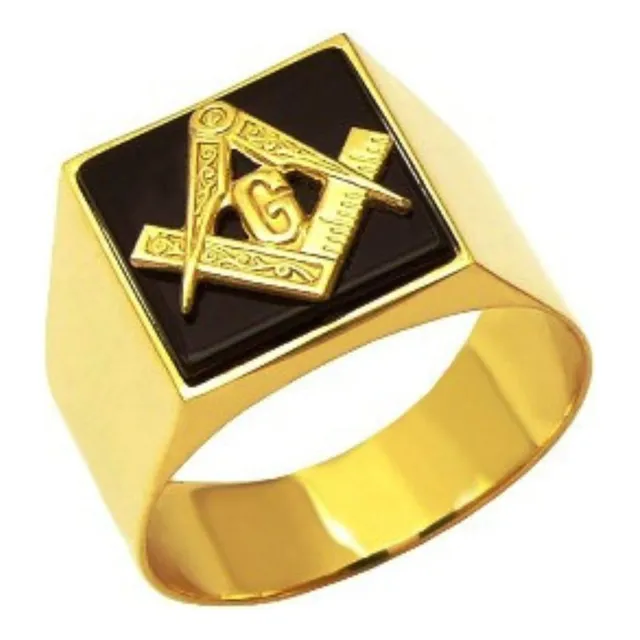 Anel Maçônico Masculino Ônix Negro Ouro 18k 21602