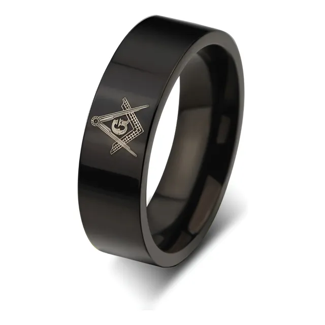 Anel Preto Titânio 6m Maçom Maçonaria
