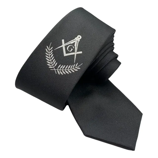 Gravata Maçonaria Maçom Símbolos Esquadro Compasso Poliéster Preto Esquadro E Compasso 1.45 M