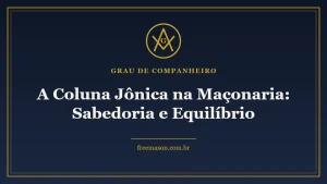 Coluna jônica na maçonaria - esquadro e compasso em fundo azul e dourado