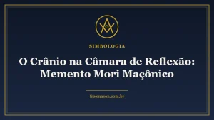 Crânio na câmara de reflexão - esquadro e compasso em fundo azul e dourado