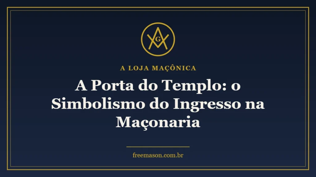Porta do templo maçônico - esquadro e compasso em fundo azul e dourado