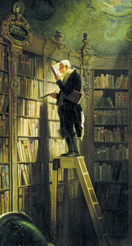 Biblioteca da Loja: pintura O Rato de Biblioteca, de Carl Spitzweg