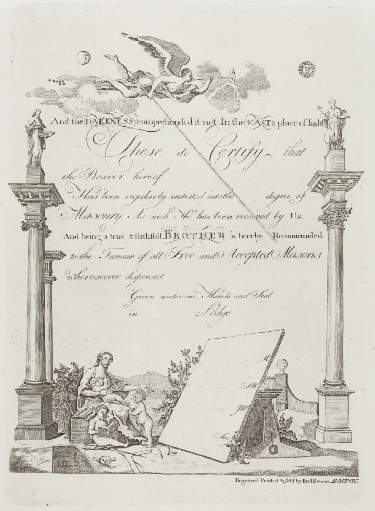 Idade Mínima para Ser Maçom: 18 ou 21 Anos? A Regra no Brasil 1 Idade mínima para ser maçom: certificado maçônico gravado por Paul Revere